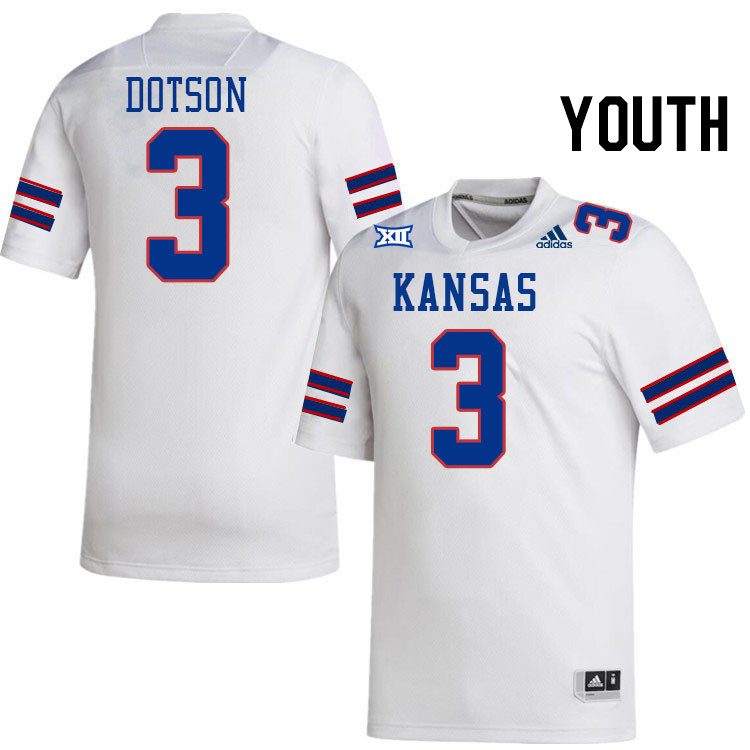 Youth #3 Mello Dotson Kansas Jayhawks College Football Jerseys Stitched Sale-White